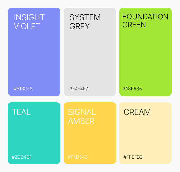 Graphic depicting a color palette of Stone Brown, Dark Navy, Beige, and Cream White along with corresponding hex color codes.