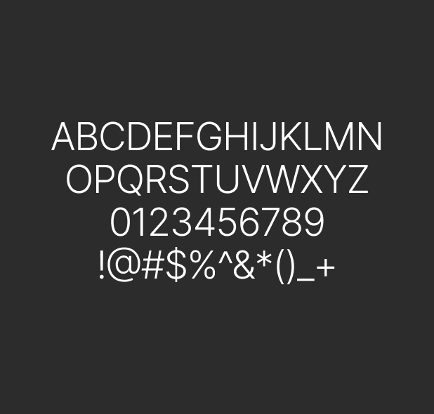 Graphic of a typography specimen showing the alphabet and numerals on top of a dark gray background.
